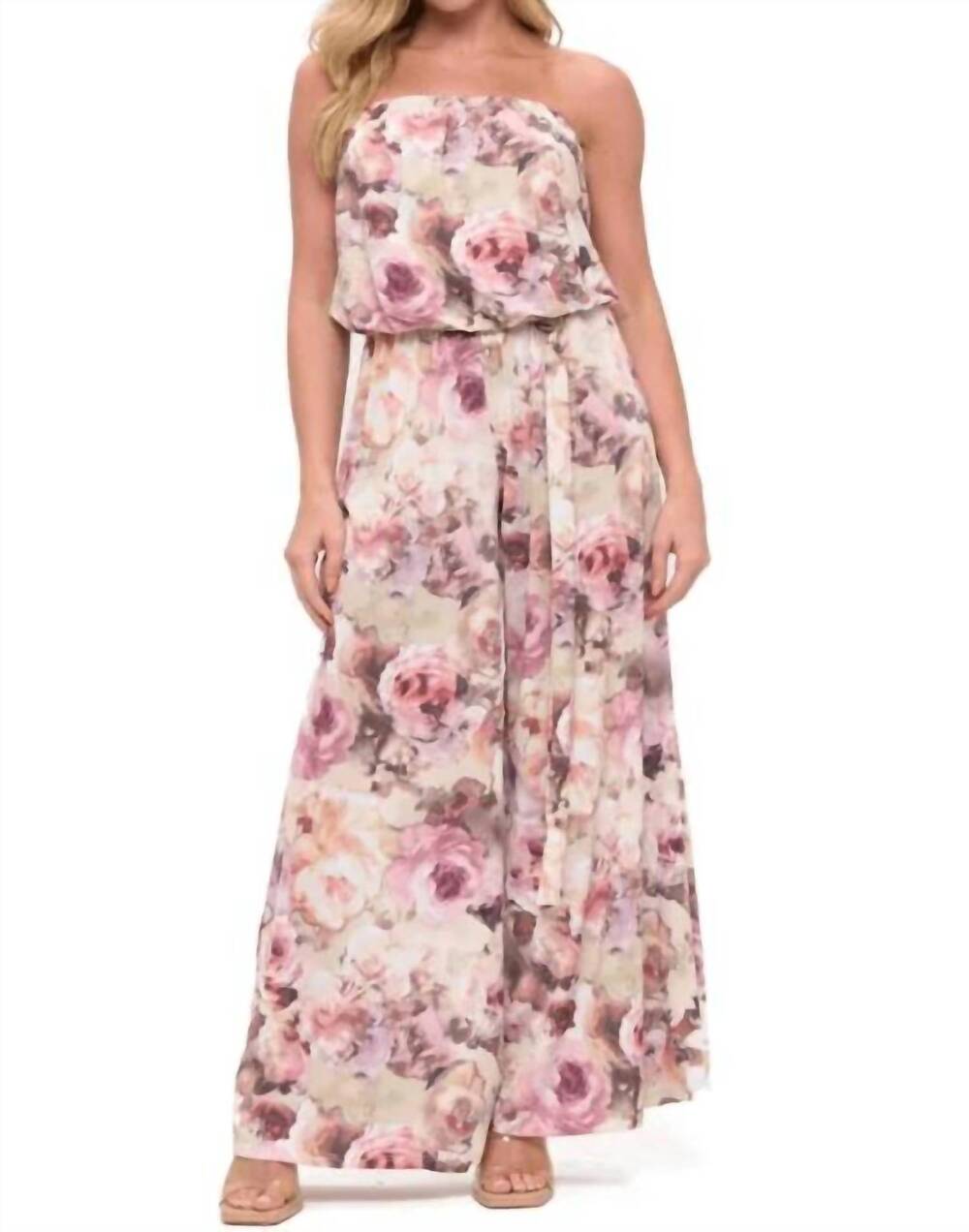 NEW ARIELLA vintage strapless floral jumpsuit in pink